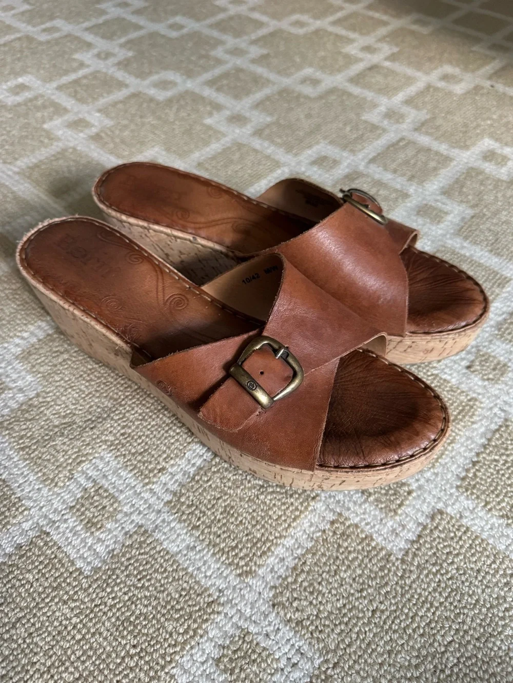 Børn Leather Cork Wedge Slide Sandals Brown Buckle Comfort Shoes Women’s 10